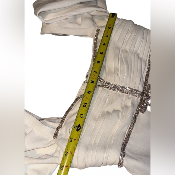 Self-Portrait Diamante Bow Mini Dress Crepe Long Sleeve White US Size 4 New - Picture 5 of 13